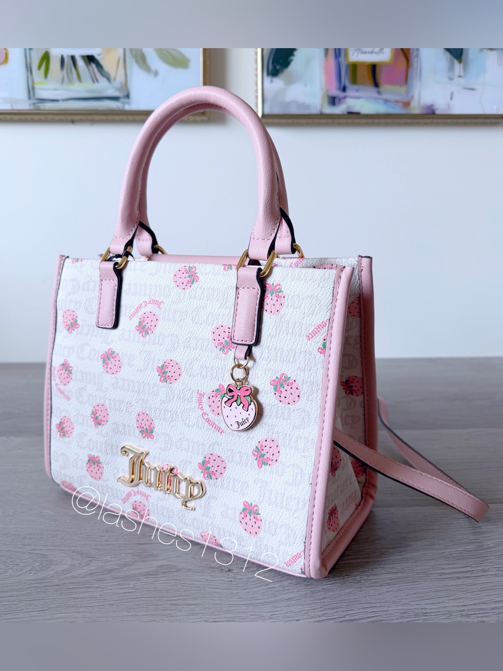 JUICY COUTURE Bag Berry Sweet Mini Tote and Wallet Set - Cream Pink Strawberry - Picture 3 of 11